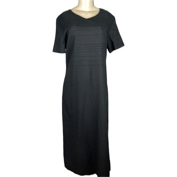 Cedar Creek Trading Co 10 Black Crew Zip Linen-Rayon Short Sleeve Maxi Dress - Picture 2 of 6